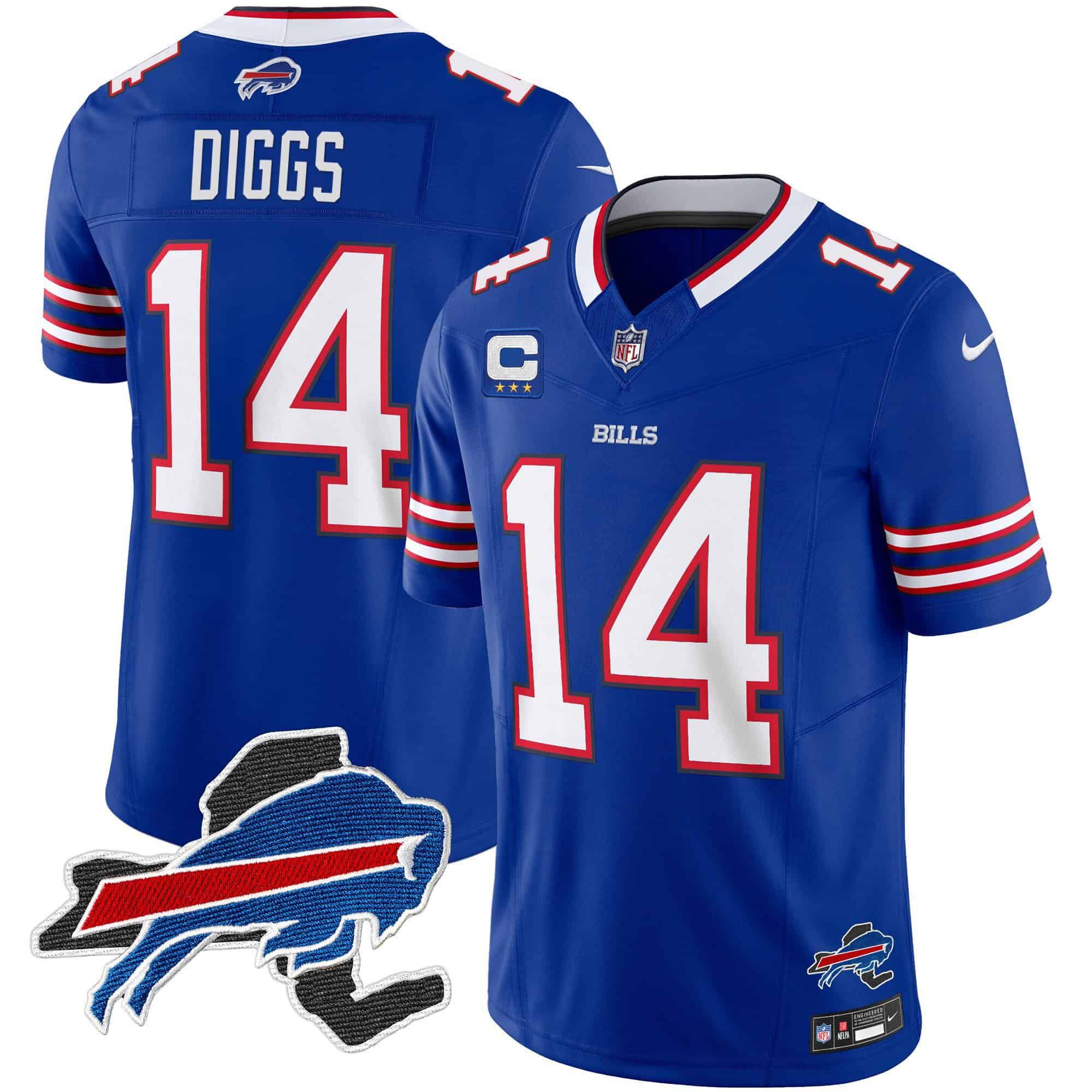 Men Buffalo Bills 14 Diggs Blue 2024 Nike Patch Vapor Limited NFL Jersey style 1